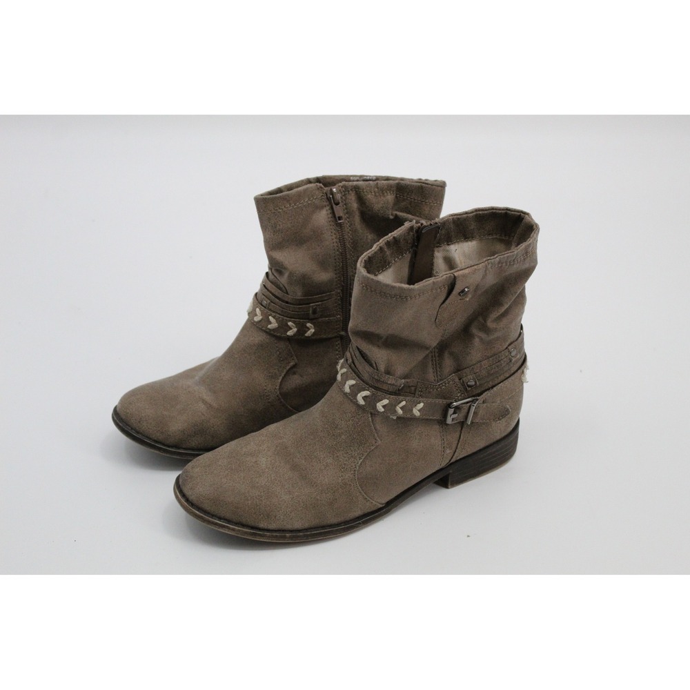 Boho Sugar Taupe Brown Slouchy Ankle Boots Whipstitch Buckle Womens 9M
